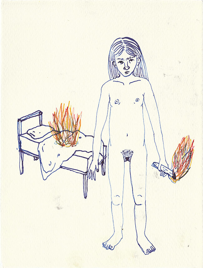 The burning of the bed (ink on paper) 2018