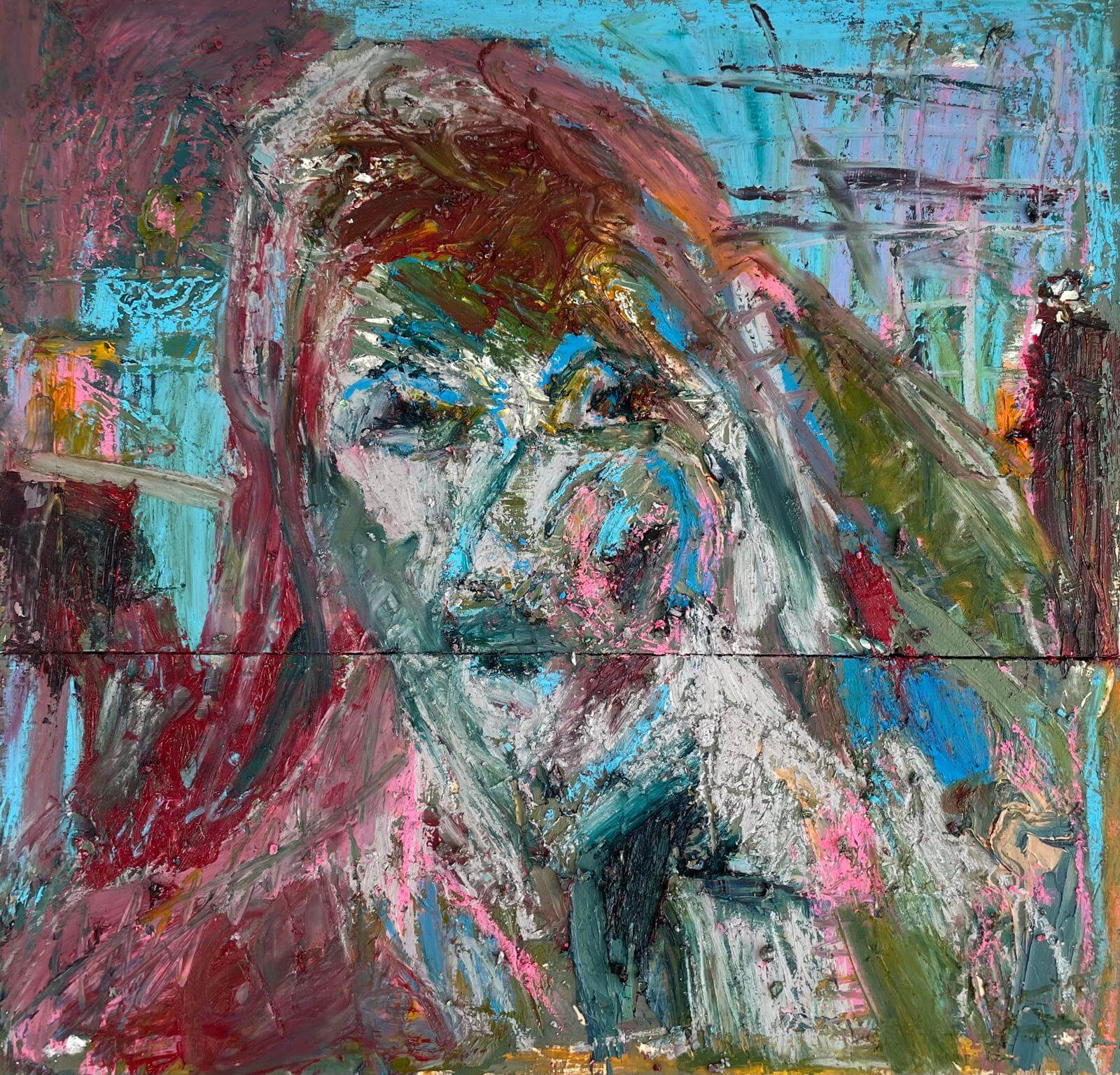 Nora, mixed technique on wood, 40x40 cm, 2024