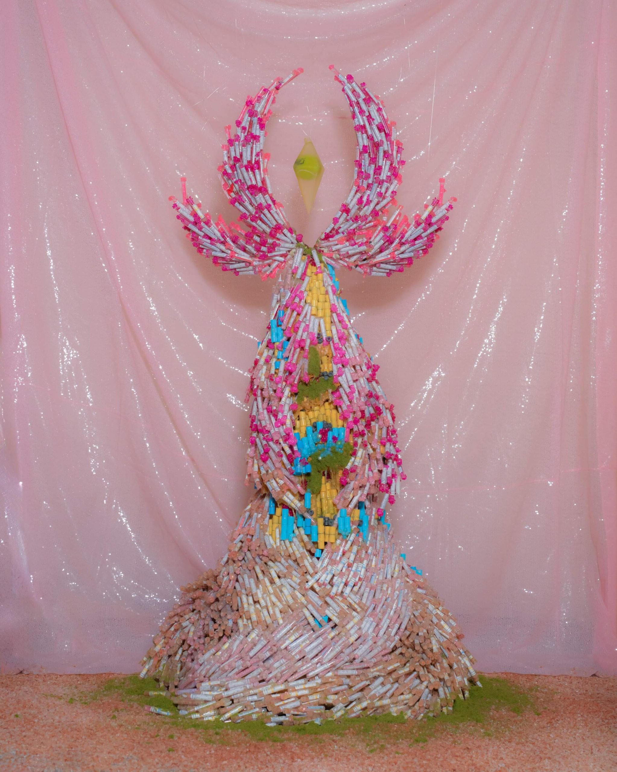 Babylon, blood tubes, salt, sugar, plastic crystals, epoxy, a tennis ball, 170 x 50, 2026